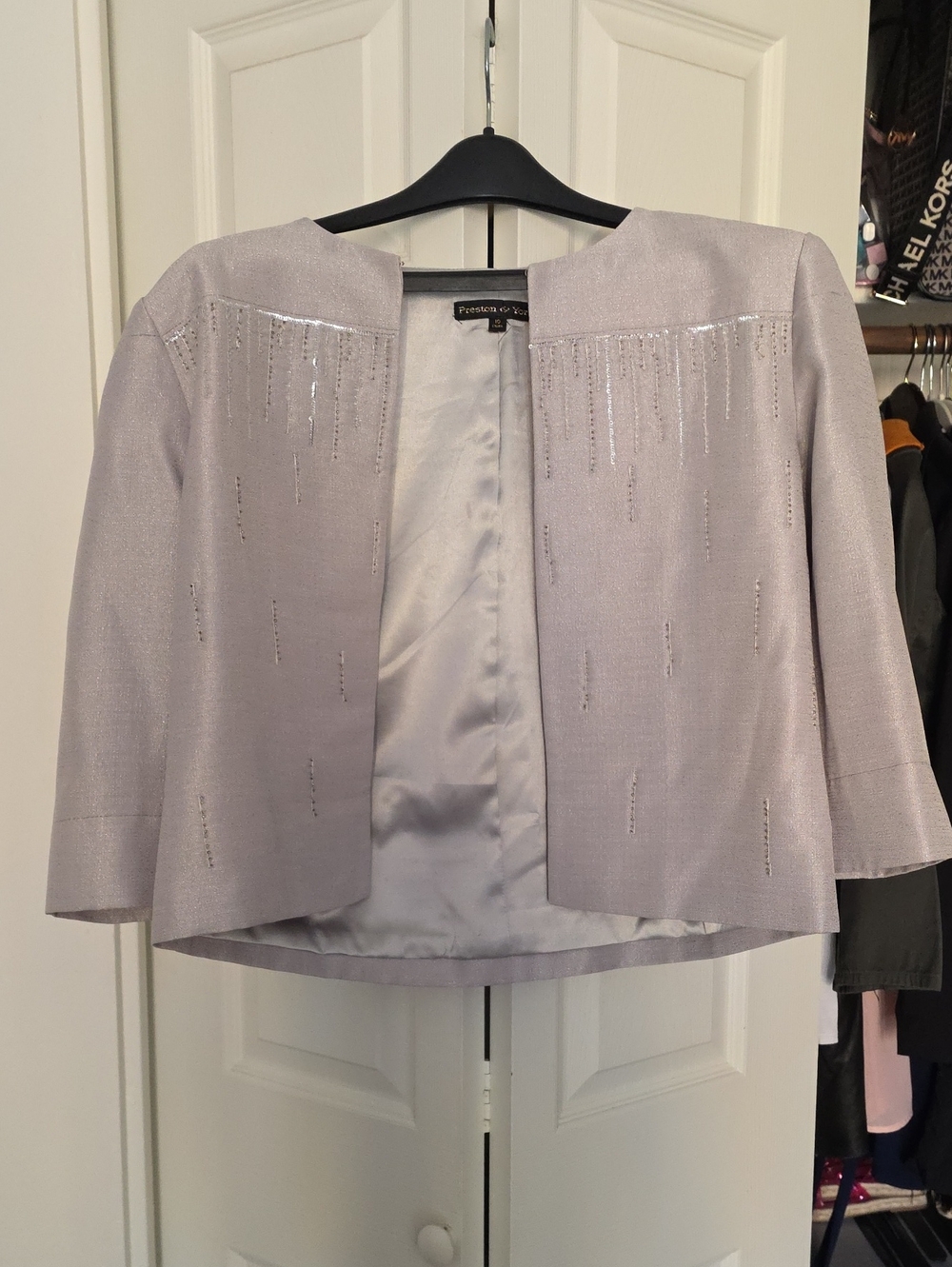 Preston & York Lilac Sequin-Accented Cropped Blazer Sz 10
